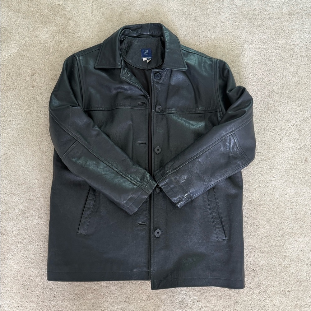 Reitmans Black Leather Button-Front Trench Coat